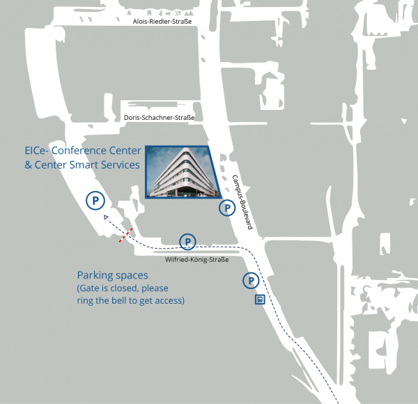 Map showing how to get to the Center Smart Services in Aachen